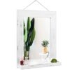 EDGEWOOD 16x20 Inches Decorative Rustic Wall Mirror with Shelf Solid Wood Frame, Brown
