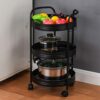 DINGZZ 3 Layer Movable Kitchen Storage Rack Carbon Steel Bathroom Shelf With Wheels Space Saving Trolley Tools (Color : Argento, Size : 1pcs)