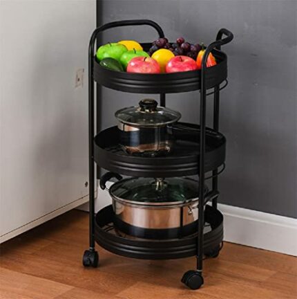 YXBDN 3 Layer Movable Kitchen Storage Rack Carbon Steel Bathroom Shelf With Wheels Space Saving Trolley Tools (Color : A, Size : 1pcs)