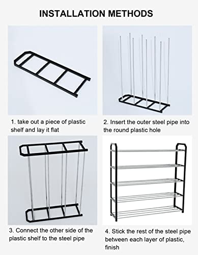 Free Standing 5-Tier Shoe Rack For Closet 15-20 Pairs Metal Shoe Organizer Easy Assembly Shoe Boxes Sturdy Shoe Shelf For Entryway, Garage, Bedro