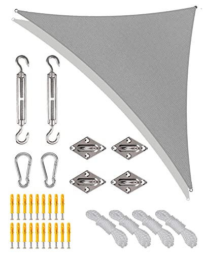 MOXTOYU Triangle Sun Shade Sail Waterproof, 3x4x5 m Right Angle Garden Sail, PES Polyester UV Block Sunscreen Awning with Full Accessories, Weath