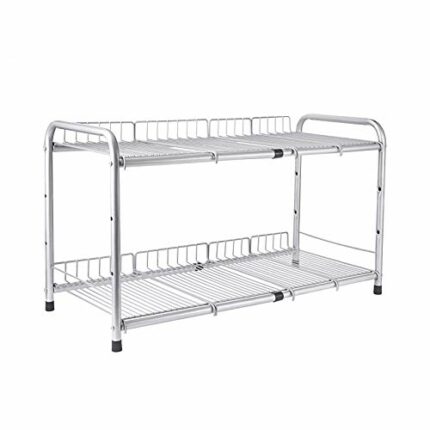 HiveNets Under Sink Storage Organiser 2 Tier Metal Adjustable Extendable Rack for Bathroom Kitchen Cupboard Cabinet