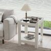Meerveil Side Table, End Table with Tempered Glass Modern Style for Living Room Bedroom Office, W45 x H60 x D45 cm, Cream White