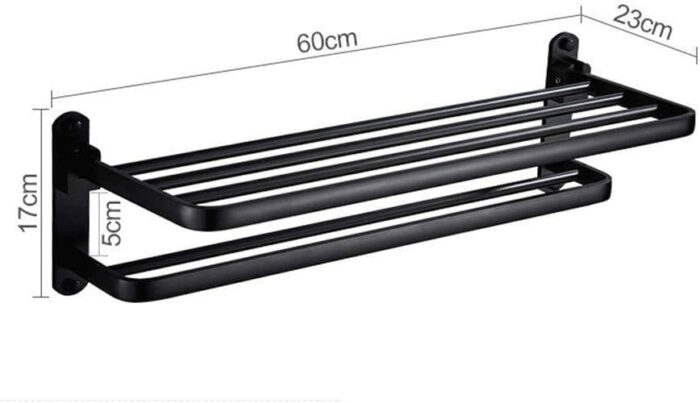 Towel Bar Space Aluminum Folding Towel Rack Black Bathroom Towel Rack Toilet Towel Wall Hanging Length/60Cm