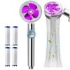 High Pressure Water Saving Shower Head - Propeller - Turbo Fan Drive Jet Shower Head-with Water Stop Button and 4Pcs Filter-360 Degree Rotating S