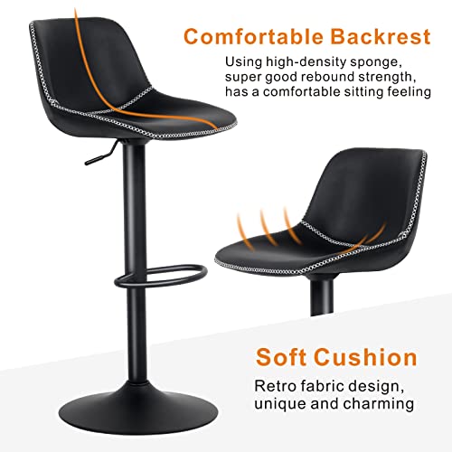 YOUNIKE Bar stools Set of 2, PU Leather Counter Height Bar Stool, Adjustable Hydraulic Swivel Island Bar Stool with Back, Home and Kitchen- Black