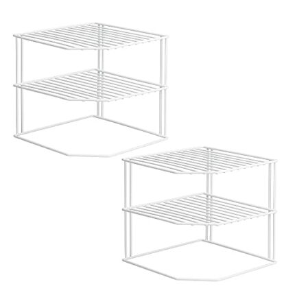 ROFAY Kitchen Cupboard Organiser, 3 Tier White Corner Plate Rack for Kitchen Cupboard Storage - Cupboard Shelf Insert Organiser (Pack of 2)