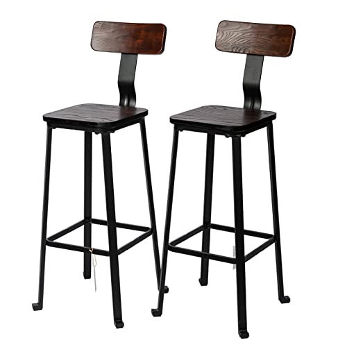 WALNUT 2pcs Counter Height Bar Stools with Backrest Industrial Vintage Barstools Tall Bar Chair for Bistro Pub Bar Patio