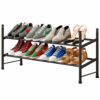 YIZAIJIA Shoe Rack Organizer 2 Tier Metal Expandable Storage Adjustable Shoe Shelf Free Standing Shoe Rack for Entryway Closet Doorway,Bronze