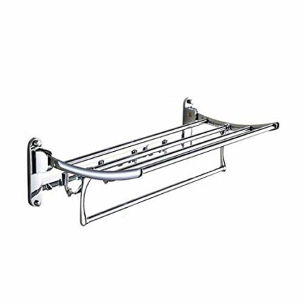 N/A Bathroom Towel Holder Foldable Towel Rack 60cm Stainless Steel Towel Rack with Hooks