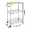 UXZDX 3 Tier Kitchen & Microwave Trolley 60x35x85CM Storage Rack Wood & Chrome Utility Storage Trolley