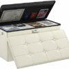 Fireproof Ottoman Storage Box Folding Padded Bench for Living Room Storage Stool Footstall Chest with Comfortable Lid,76x38x38cm,80L Capacity,Hol