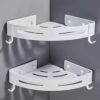 Hoomtaook Bathroom Corner Shelves Shower Shelf No Drilling Bathroom Caddy Storage Shower Organiser Adhesive Rustproof Metal Wall Mounted 2 Packs