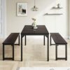 IMUsee 3-Piece Dining Table Set, Modern Table Dinette Set with 2 Benches for Kitchen, Dining Room, Space-Saving Furniture, Sturdy Structure, Easy