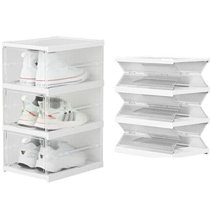 Wotendy Shoe Storage Boxes, Clear Plastic 3 Tier Foldable Shoe Organizer Bins for Shoe Organizer and Shoe Containers For Sneaker Display (34.5x 2