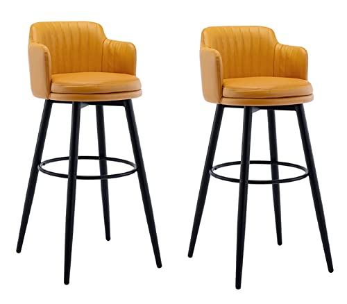 Barstools Swivel Bars Chair Bar Set of 2 with Back Kitchen Island Bar Stools Counter Height with Arms, Nappa Leather Black Metal Legs Black Footr