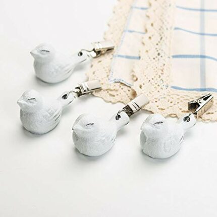 Sungmor Cast Iron Heavyweight Tablecloth Weights - 4 PACK Lovely & Beautiful White Bird Pendent Clips Weights Kit - Heavy Duty Table Cloth Cover