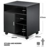 FITUEYES Printer Stand with Wheels, Black Wood Printer Table under Desk Storage, Desk Side Mobile Filling Cabinet 3 Open 2 Closed Storage for Hom