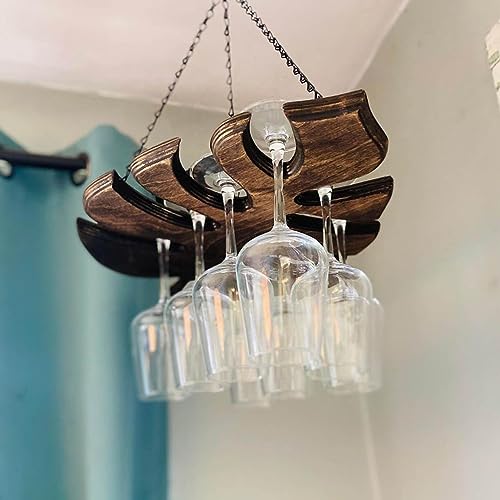 Wall Mounted Wine Glass Holder, Adjustable Wine Glass Shelf Under The Cabinet, Hanging Wine Glass Storage Rack For Shelf, Monstera Leafy Wooden G