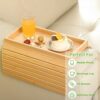 GEHE Natural Bamboo Sofa Arm Tray, Sofa Tray Table for Couch, Sofa Armrest Tray Table Anti-Slip Sofa Table, Couch Cup Holder for Snacks,Phone,Con