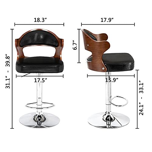 WALNUT 2Pcs Coffee Bar Stool Computer Chairs PU Leather Surface 360 Rotation Height Adjustable with Armrests Teak Color