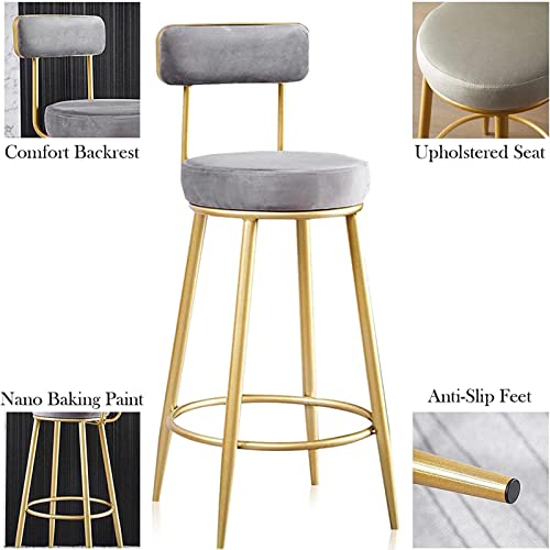 RTYHN Bar Stools Set of 2 Farmhouse Kitchen Breakfast Bar Stools Modern Chairs with Back Gold Metal Legs Bar Height Stools 26 inch Seat Height Co