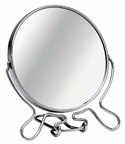 Premier Housewares Free Standing Mirror Anti- Fog Bathroom Mirror Magnifying Circle Mirror Makeup Mirror Round Mirror ,Silver,H18 cm x W15 cm x D