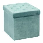 Bonlife Folding Teal Velvet Ottoman Storage Cube,Footrest Stool Seat,Toy Chest Storage Box with Lid,Footstool for Living Room,40x40x40cm