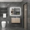 AI-LIGHTING Bathroom Mirror with Lights, Wall Mounted Multifunction Bathroom Vanity Mirror Anti-Fog Energy-Saving LED Smart Mirrors 45x60cm