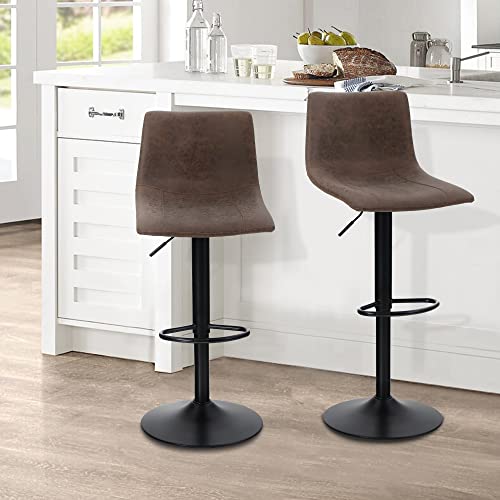 ALPHA HOME Bar Stools Set of 2 Adjustable Counter Height Bar Stools Swivel Breakfast Barstools Modern Kitchen Stools with Backs and Footrest, Com