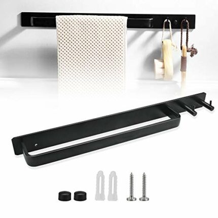AFASOES Towel Rail, Towel Bars Black Towel Holder Wall Mounted Towel Rack Space Aluminum Towel Robe Hook Towel Hook Hand Towel Holder Towel Rack