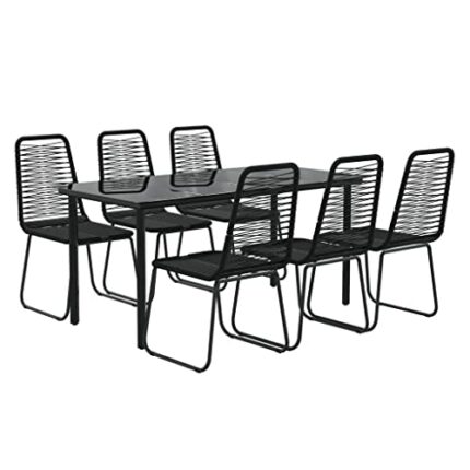 vidaXL Garden Dining Set 7 Piece Outdoor Seating Patio Furniture Dining Set Table and Chair Lounge Seat Dinner Table Armchair Black