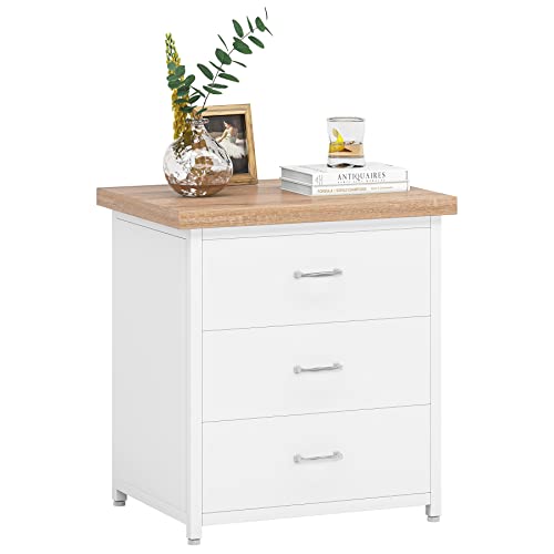 LITTLE TREE Nightstand Side End Table, Engineered Wood, White
