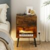 Aobafuir Nightstand with Charging Station and LED Lights,Bedside Table with 1 Drawer,Modern Night Stand,End Table for Bedroom, Living Room,Black