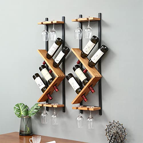 Rustic Wall Mounted Wood Vertical Wine Rack Holder Storage Display Shelf Organizer for 4 Bottles - Home, Kitchen, Dining Room Bar Decor - Wood