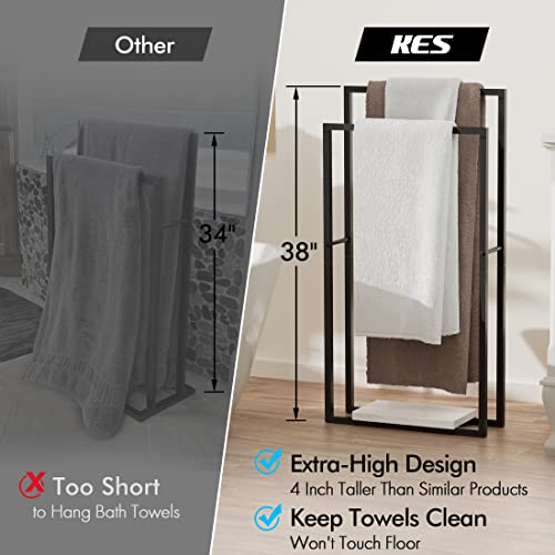 KES Towel Rail with Marble Base 2 Tier, Bathroom Towel Holder Free Standing Towel Rack Towel Stand Matte Black, BTH501-BK