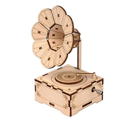 BVDSG 1 Set Wood Phonograph Gramophone Music Player Model Wooden for Kids Children Puzzle Handmade Assembled Toy Gifts Home Decor