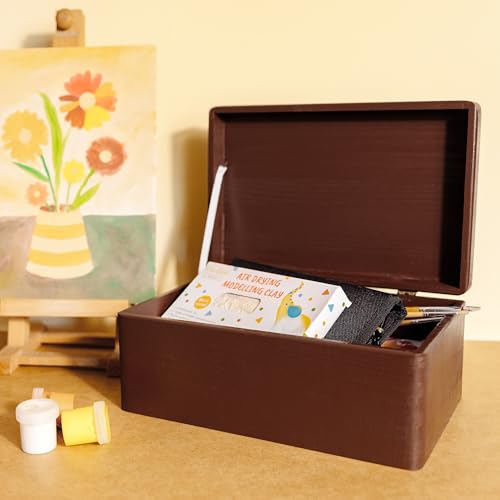 Creative Deco Large Brown Wooden Storage Box | 30 x 20 x 14 cm (+/-1 cm) | with Hinged Lid | Gift Box for Tool Dog Toy Shoes Clothes Kitchen Stor