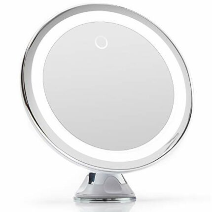 Fancii 10X Magnifying Makeup Mirror with LED Lights - Dimmable True Natural Daylight, USB & Battery, Strong Suction Cup, 20cm Wide - Luna (Silver