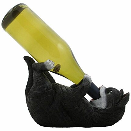 Playful Black & White Kitty Cat Wine Bottle Holder Sculpture for Decorative Tabletop Wine Racks and Stands or Kitten Statues & Pet Figurines As G