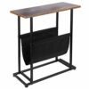 Ejoyous Retro Small Side Table, H Shaped Narrow End Table with Canvas Bag Industrial Slim Sofa Side Table Snack Table with Magazine Holder, for S