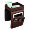SITHON Sofa Remote Control Holder with Detachable Tray - [Non Slip] PU Leather Chair Couch Armrest Organizer Caddy with 5 Pockets for Magazines P