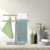 Relaxdays standing towel stand with two rails, no-drill towel rack, table top, jewellery organiser, small, silver