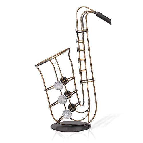 PIBM Stylish Simplicity Saxophone Style Wine Rack Bar Restaurant Home Decorations Creative Personality Metal Gold Retro Old Porch Desktop Ornamen