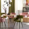 Beliani Set of 2 Modern Dining Chairs Velvet Seat with Armrests Tufted Olive Green Sanilac