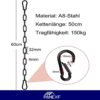 4 Pcs Hanging Chair Chain Steel Chain Heavy Duty Chain with 8 Pcs Carabiners, Garden Swing Chains Ø4mm 50cm Metal Hammock Chain for Swing Hanging