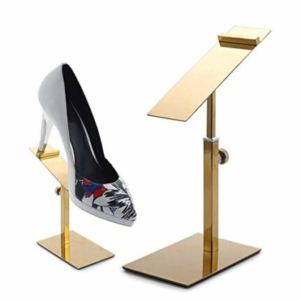 Greneric 2 Pack Stainless Steel Shoe Rack Sandals Display Stand High Heel Shoe Riser Men Leather Shoe Shelf Adjustable Height Pallet Stand Shoe D