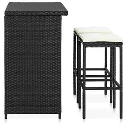 DINGZZ Kitchen Bar Tables and Chairs Set Dining Room High Top Counter Height Table Set for 2 Poly Rattan Black