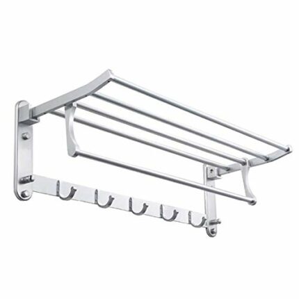 Towel Rack Aluminum Gold Double Layer Multi Rod with Hooks Foldable Bathroom Towel Rail Multifunctional Hotel Storage Holder Wall Mounted Towel B