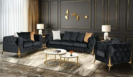Matrix Luxury Chesterfield Sofa - Black 3+2+1 Seater Plush Fabric Sofa - 3 Seater Sofa - 2 seater Sofa - Living Room Furniture - Cheap Couches Wi